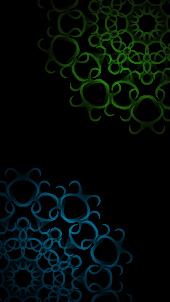 blue green motif black background