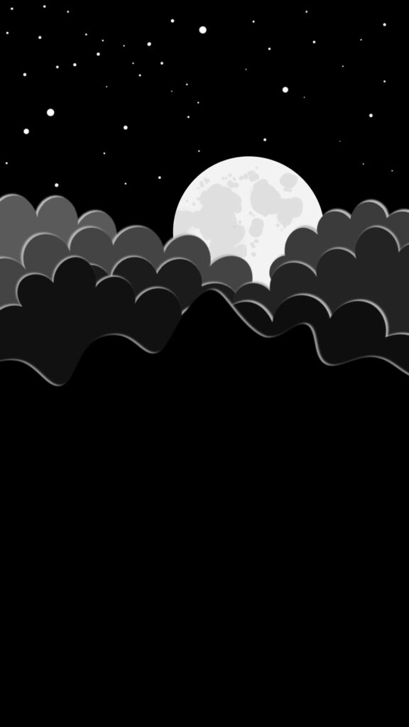 clouds and moon illustration wallpaper